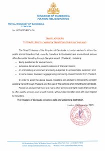 Travel Advisory to Travellers to Cambodia Transiting Through Thailand
